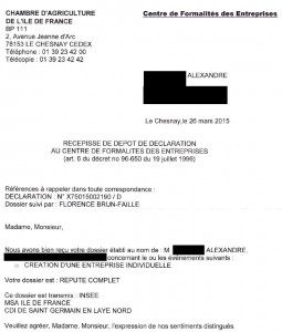 Récepissé de dépot de déclaration