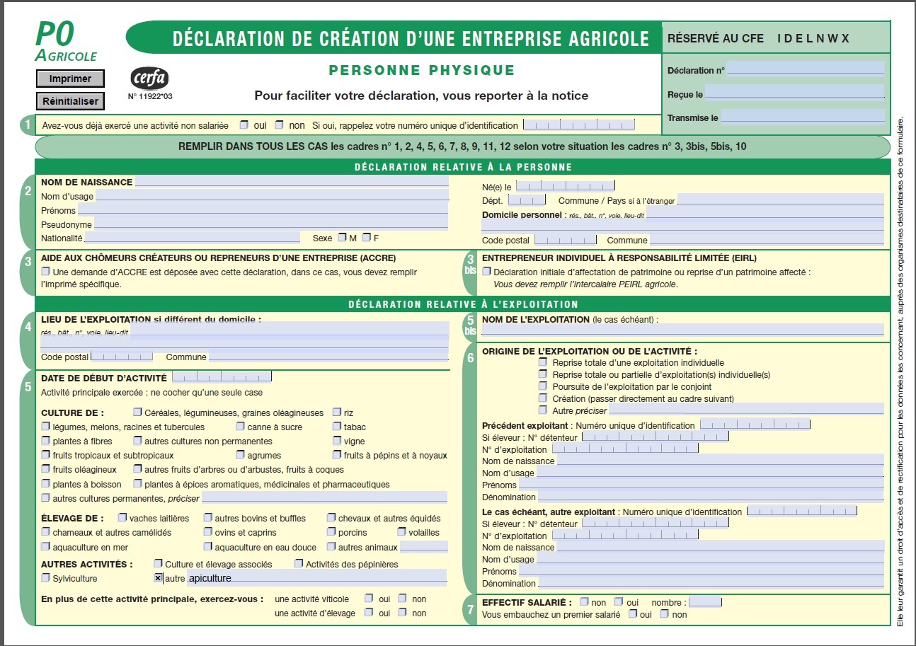 Déclaration de création d'une entreprise agricole Déclaration de création d'une entreprise agricole