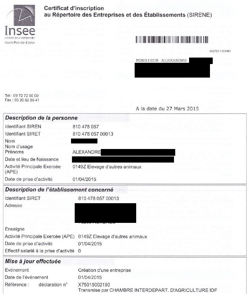 Attestation de SIRET Attestation de SIRET