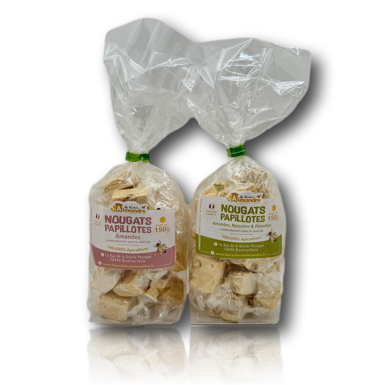 Nougat artisanal au miel des Ruchers d'Alexandre - papillotes de 150g
