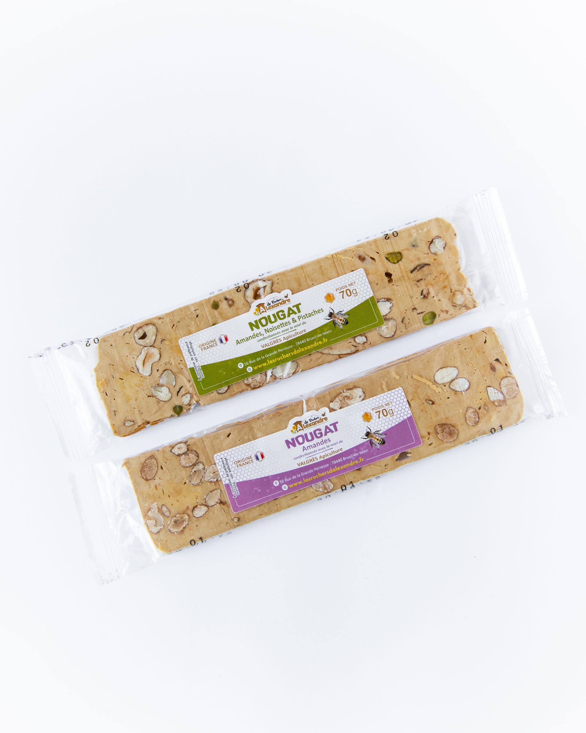 Nougat artisanal au miel des Ruchers d'Alexandre barre de 70g